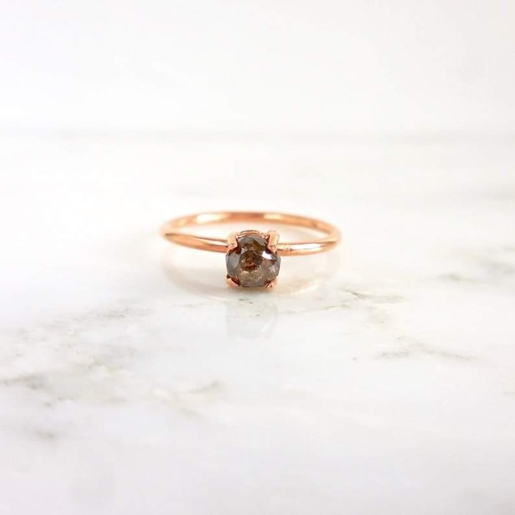 Round Rose Cut Chocolate Natural Diamond Ring by Jewelluxe - Picture 7 of 10
